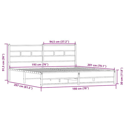 Sängram utan madrass metall sonoma-ek 193x203 cm