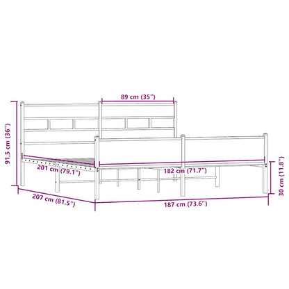 Sängram utan madrass metall sonoma-ek 180x200 cm