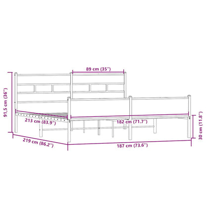 Sängram utan madrass metall sonoma-ek 183x213 cm