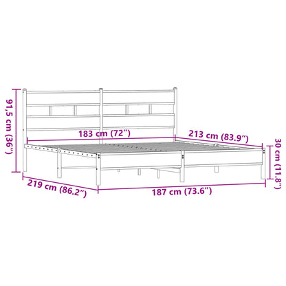Sängram utan madrass metall brun ek 183x213 cm