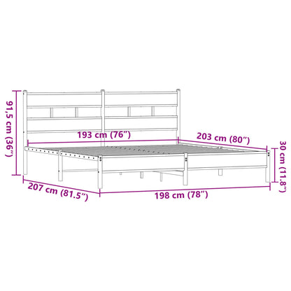 Sängram utan madrass metall brun ek 193x203 cm