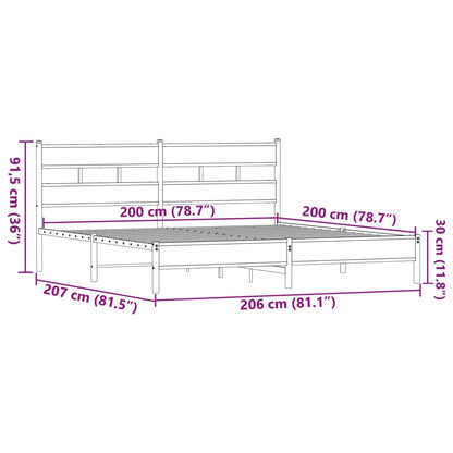 Sängram utan madrass metall brun ek 200x200 cm