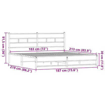 Sängram utan madrass metall brun ek 183x213 cm