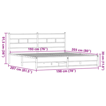 Sängram utan madrass metall brun ek 193x203 cm