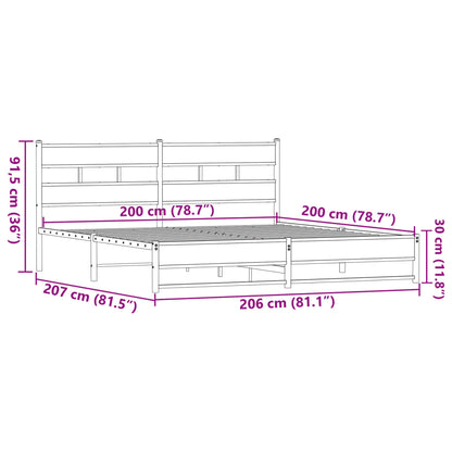 Sängram utan madrass metall brun ek 200x200 cm