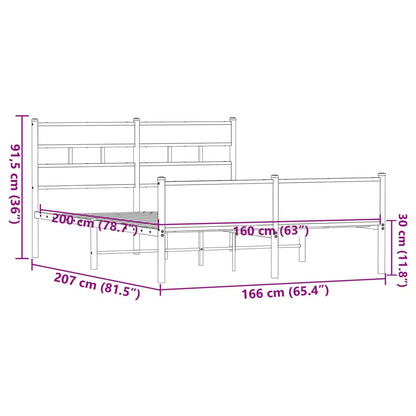 Sängram utan madrass metall brun ek 160x200 cm