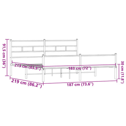 Sängram utan madrass metall brun ek 183x213 cm