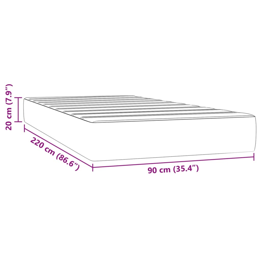 Pocketresårmadrass ljusgrå 90x220x20 cm sammet