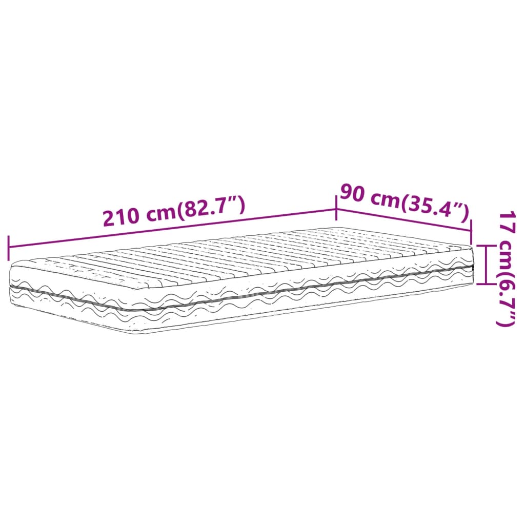 Skummadrass vit 90x210 cm hårdhet H2 H3