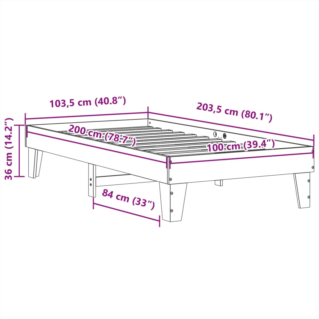 Sängram utan madrass vit 100x200 cm massiv furu