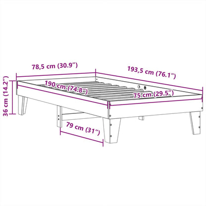 Sängram utan madrass 75x190 cm massiv furu