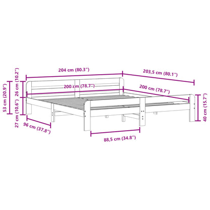 Sängram utan madrass vit 200x200 cm massiv furu