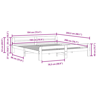 Sängram utan madrass vit 180x200 cm massiv furu