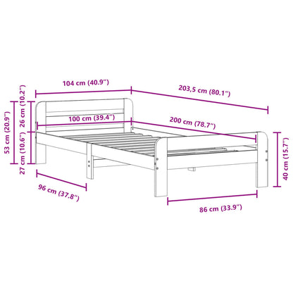 Sängram utan madrass vaxbrun 100x200 cm massiv furu