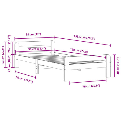 Sängram utan madrass 90x190 cm massiv furu