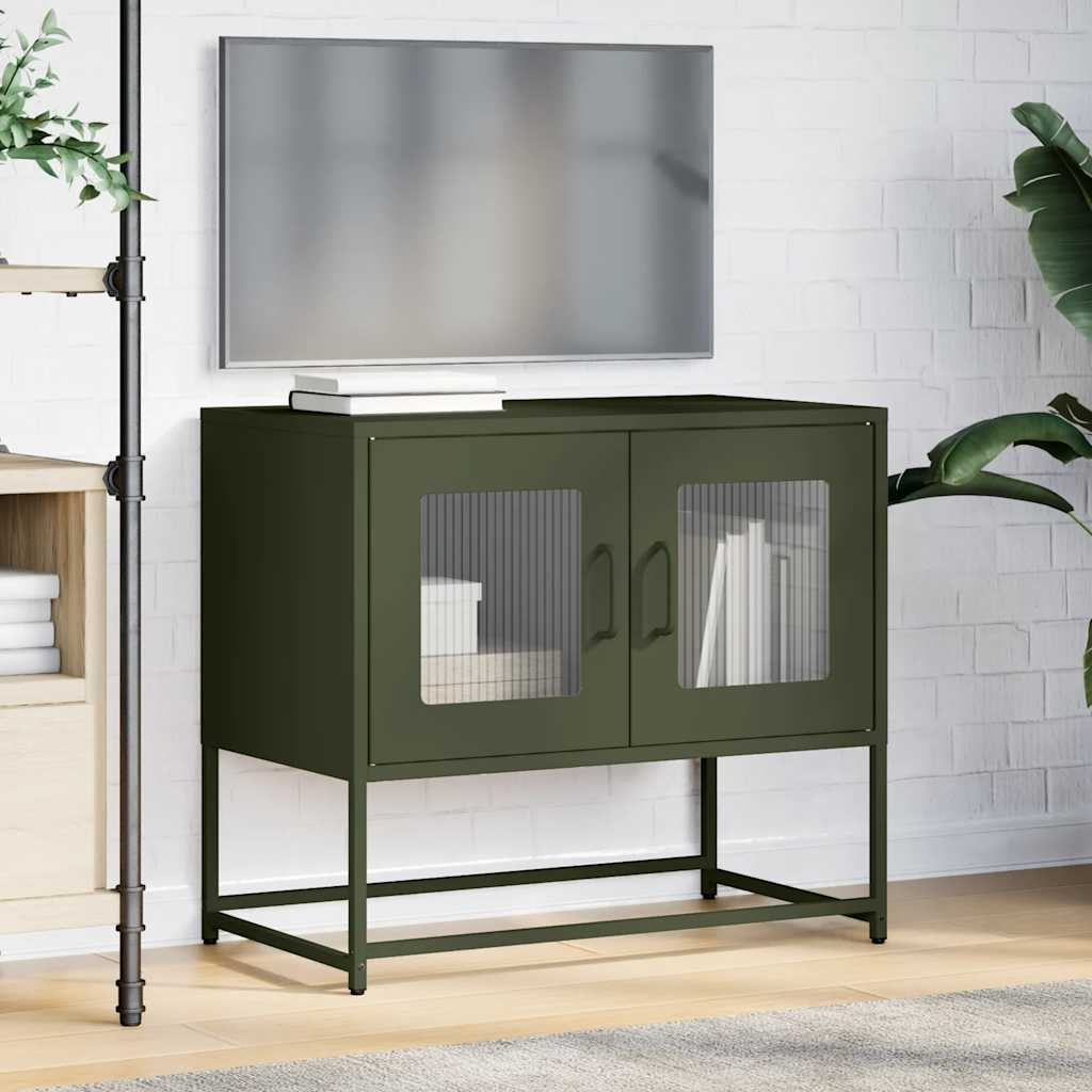 TV-bänk olivgrön 68x39x60,5 cm kallvalsat stål