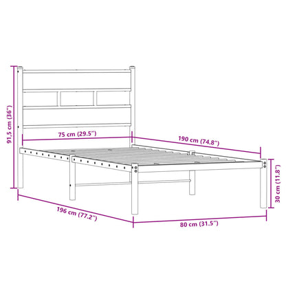 Sängram utan madrass metall rökfärgad ek 75x190 cm