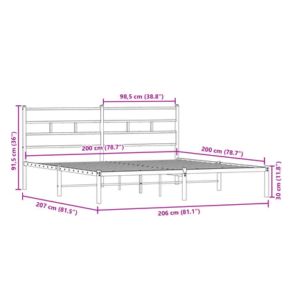 Sängram utan madrass metall rökfärgad ek 200x200 cm