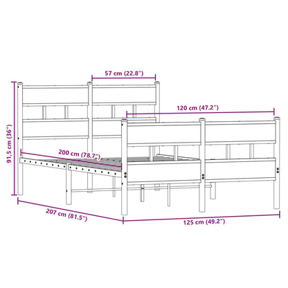 Sängram utan madrass metall rökfärgad ek 120x200 cm