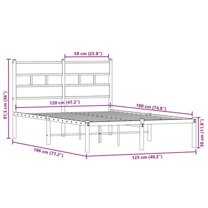 Sängram utan madrass metall sonoma-ek 120x190 cm