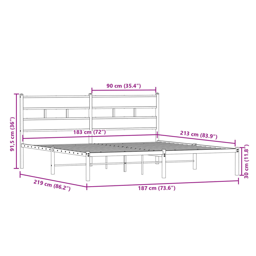 Sängram utan madrass metall sonoma-ek 183x213 cm