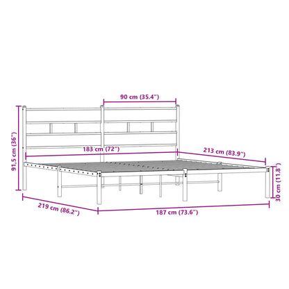 Sängram utan madrass metall sonoma-ek 183x213 cm