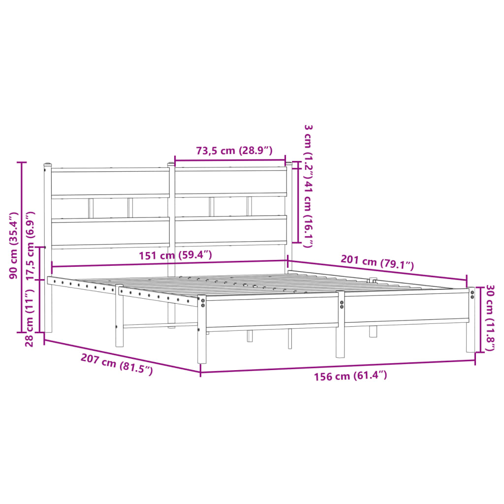 Sängram utan madrass med huvudgavel sonoma-ek 150x200 cm