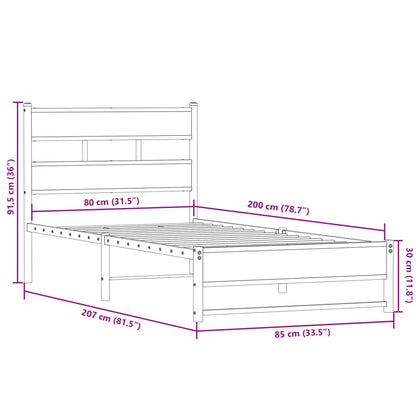 Sängram utan madrass metall rökfärgad ek 80x200 cm