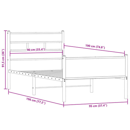 Sängram utan madrass rökfärgad ek 90x190 cm konstruerad trä