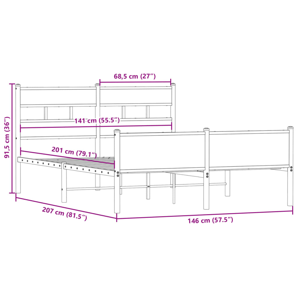 Sängram utan madrass rökfärgad ek 140x200 cm konstruerad trä