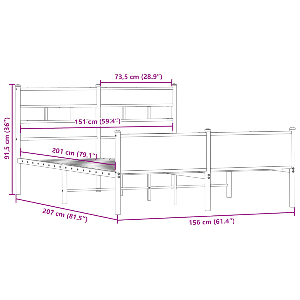 Sängram utan madrass rökfärgad ek 150x200 cm konstruerad trä