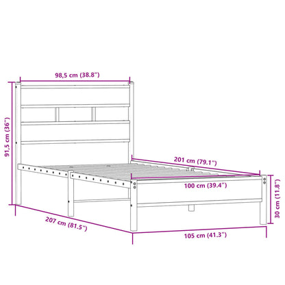 Sängram utan madrass sonoma-ek 100x200 cm konstruerad trä