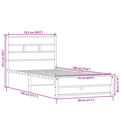 Sängram utan madrass metall sonoma-ek 75x190 cm