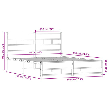 Sängram utan madrass metall sonoma-ek 140x190 cm