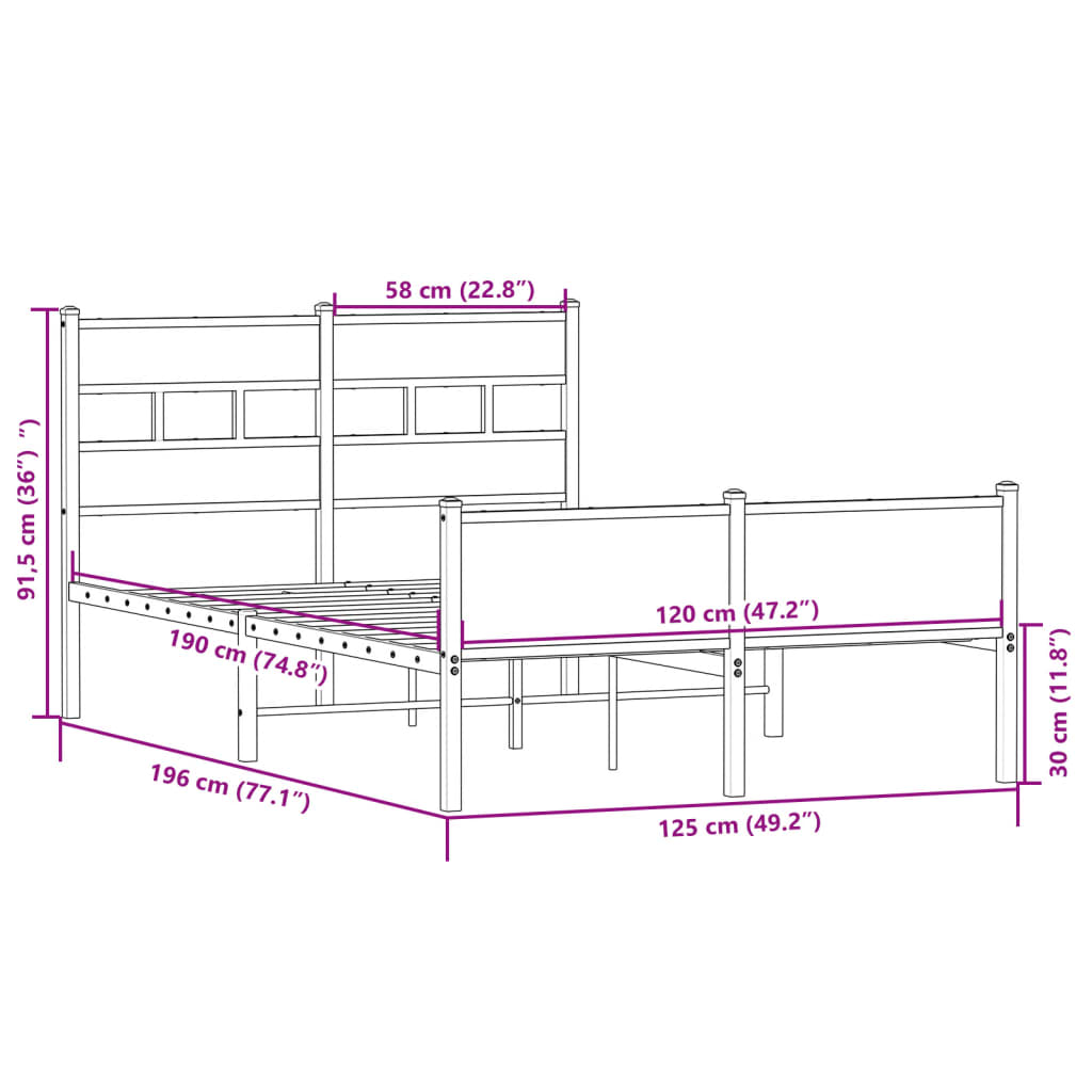 Sängram utan madrass sonoma-ek 120x190 cm konstruerad trä