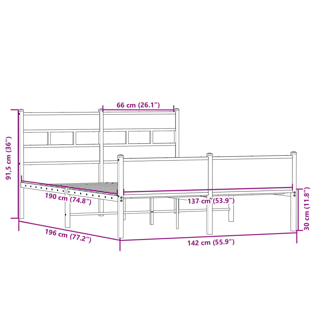 Sängram utan madrass sonoma-ek 137x190 cm konstruerad trä