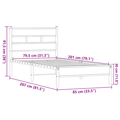 Sängram utan madrass brun ek 80x200 cm konstruerad trä