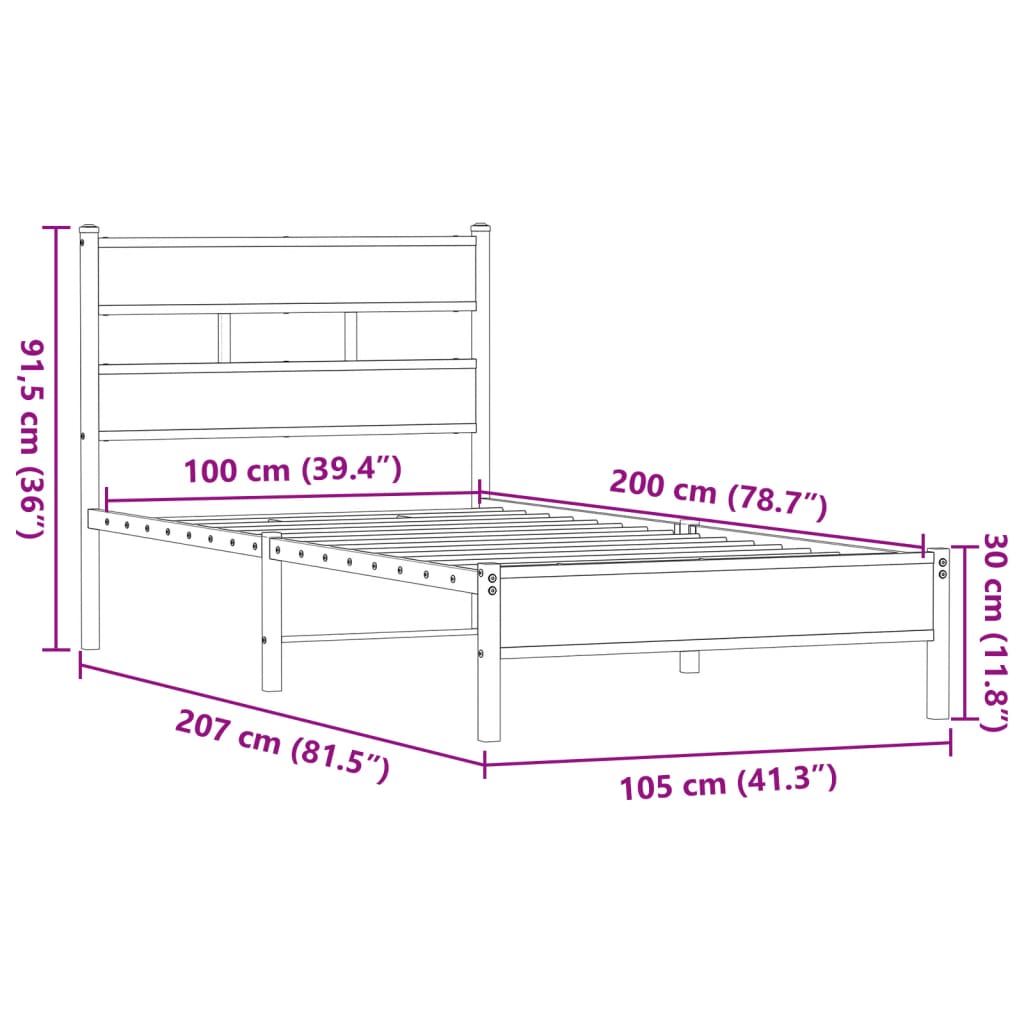 Sängram utan madrass brun ek 100x200 cm konstruerad trä