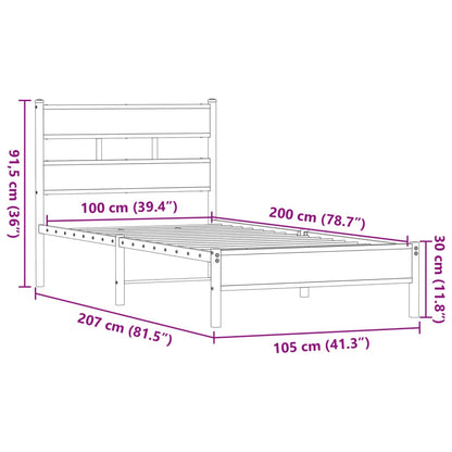 Sängram utan madrass brun ek 100x200 cm konstruerad trä