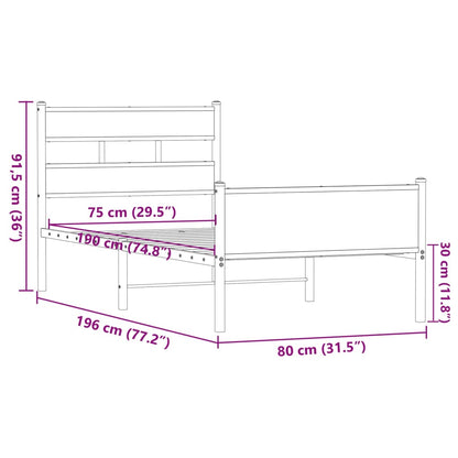 Sängram utan madrass brun ek 75x190 cm konstruerad trä