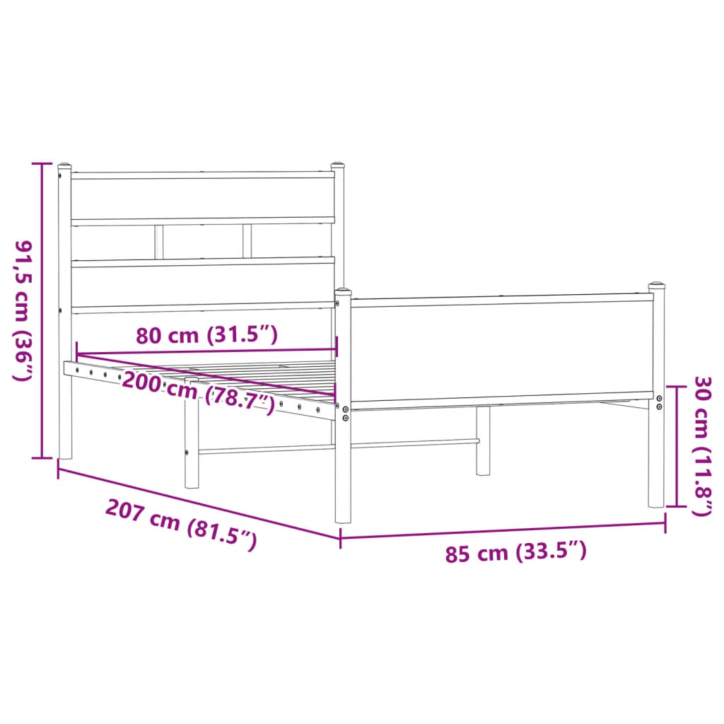 Sängram utan madrass brun ek 80x200 cm konstruerad trä