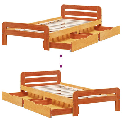 Sängram utan madrass vaxbrun 75x190 cm massiv furu