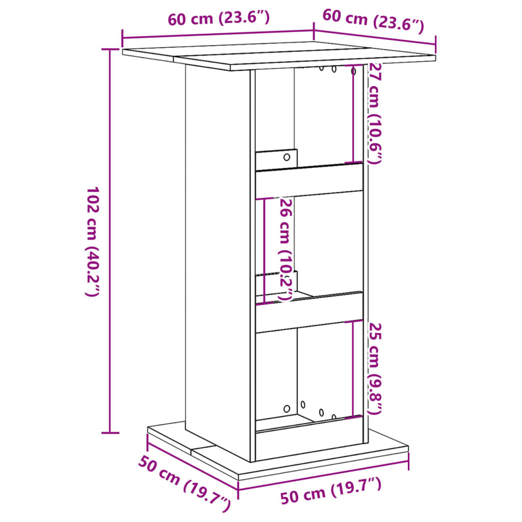 Barbord med förvaring vit 60x60x102 cm konstruerat trä