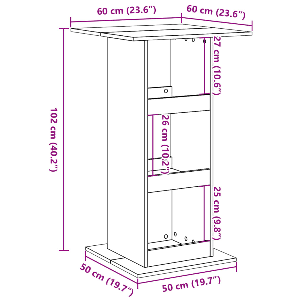 Barbord med förvaring betonggrå 60x60x102 cm konstruerat trä