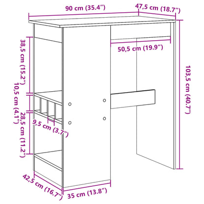 Barbord med hyllor vit 90x47,5x103,5 cm konstruerat trä