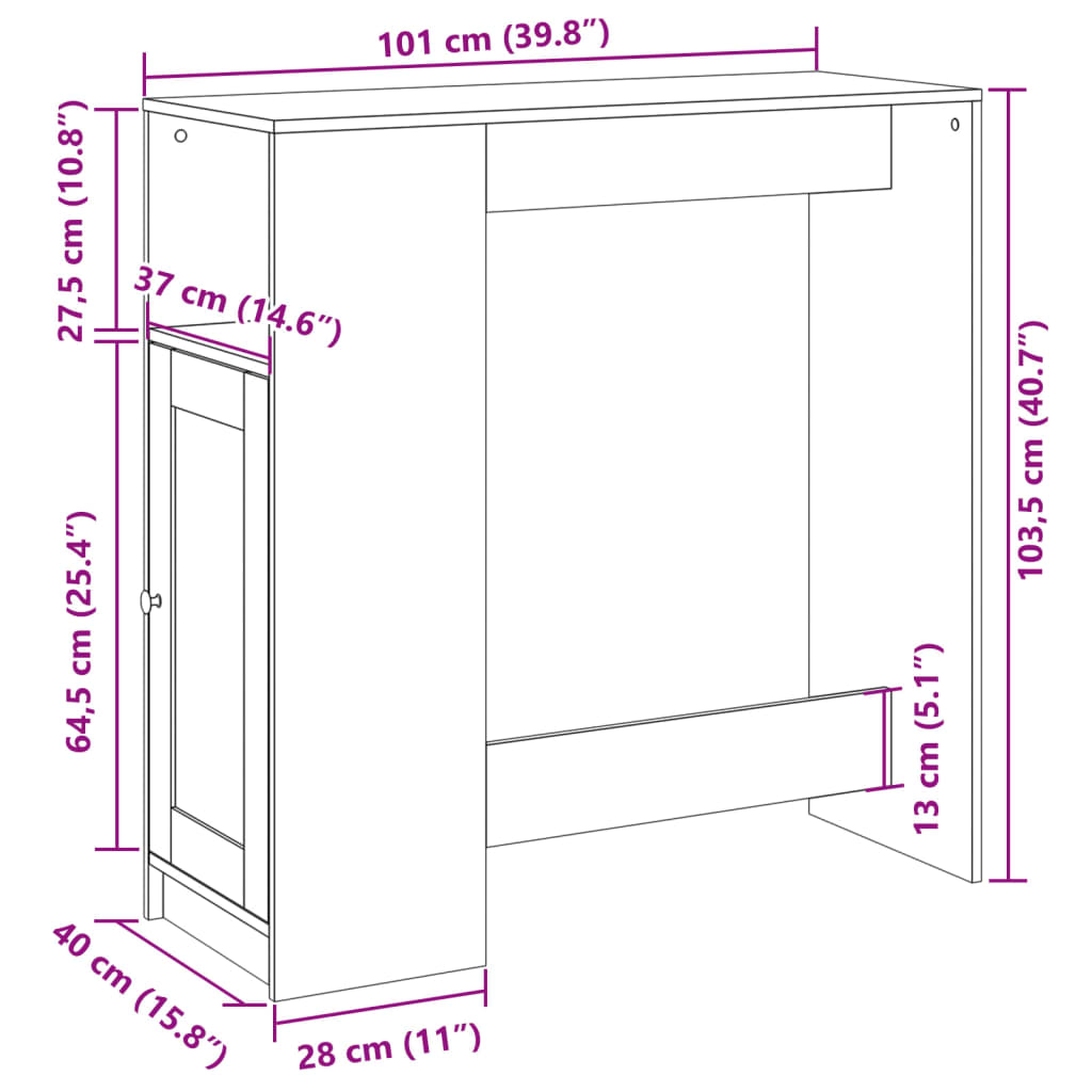 Barbord med ställ vit 101x40x103,5 cm konstruerat trä