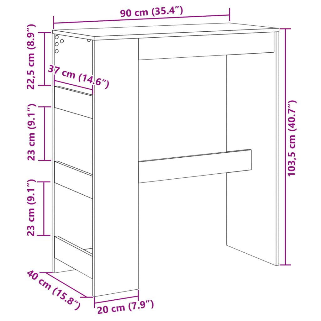 Barbord med ställ sonoma-ek 90x40x103,5 cm konstruerat trä