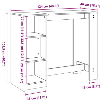 Barbord med hylla sonoma-ek 124x46x103,5 cm konstruerat trä