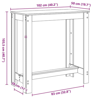 Barbord sonoma-ek 102x50x103,5 cm konstruerat trä