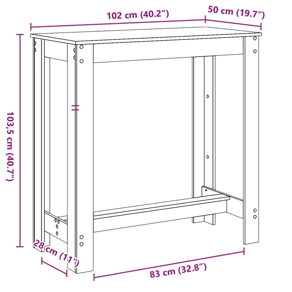 Barbord rökfärgad ek 102x50x103,5 cm konstruerat trä